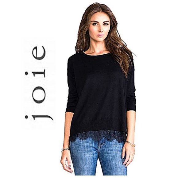 JOIE, Hilano black cashmere blend classic lace trim sweater - Picture 1 of 13